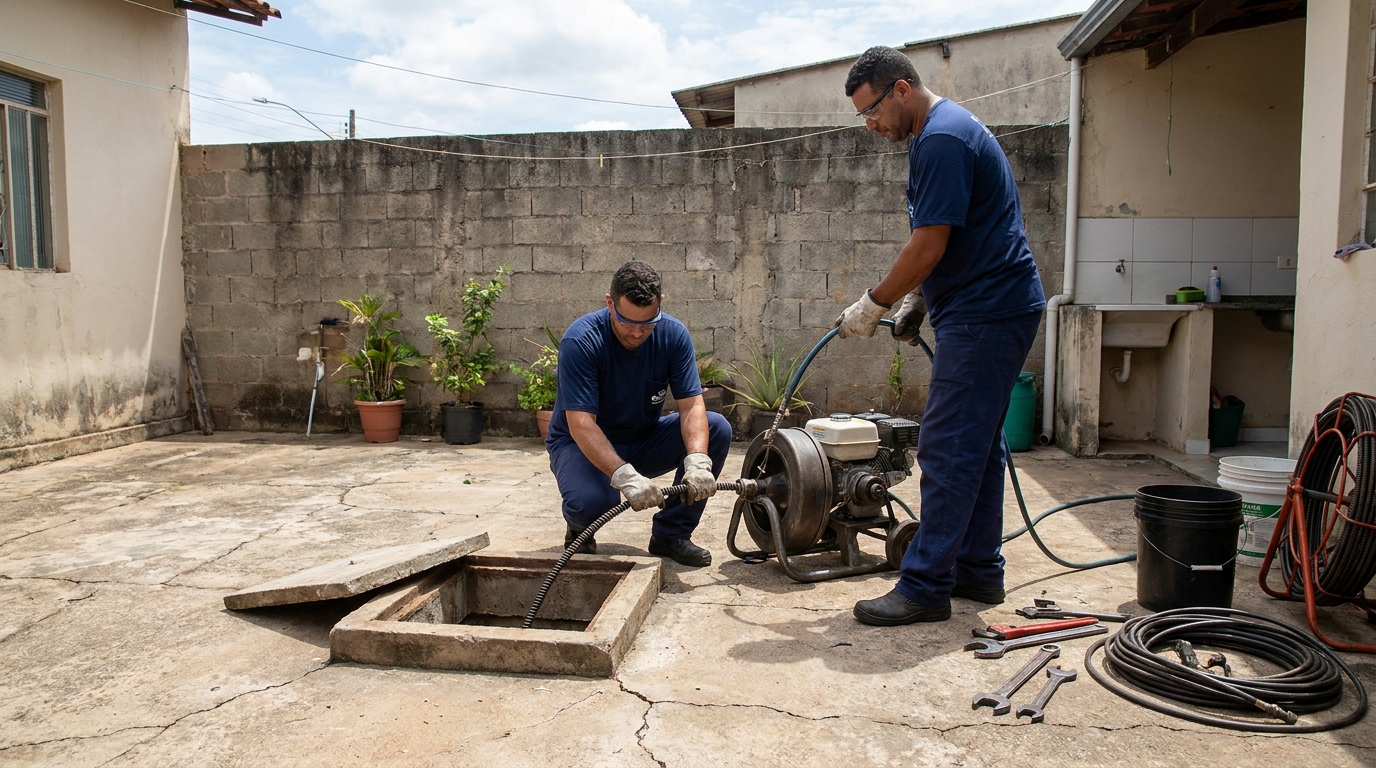 Desentupimento de esgoto residencial em São Carlos‑SP