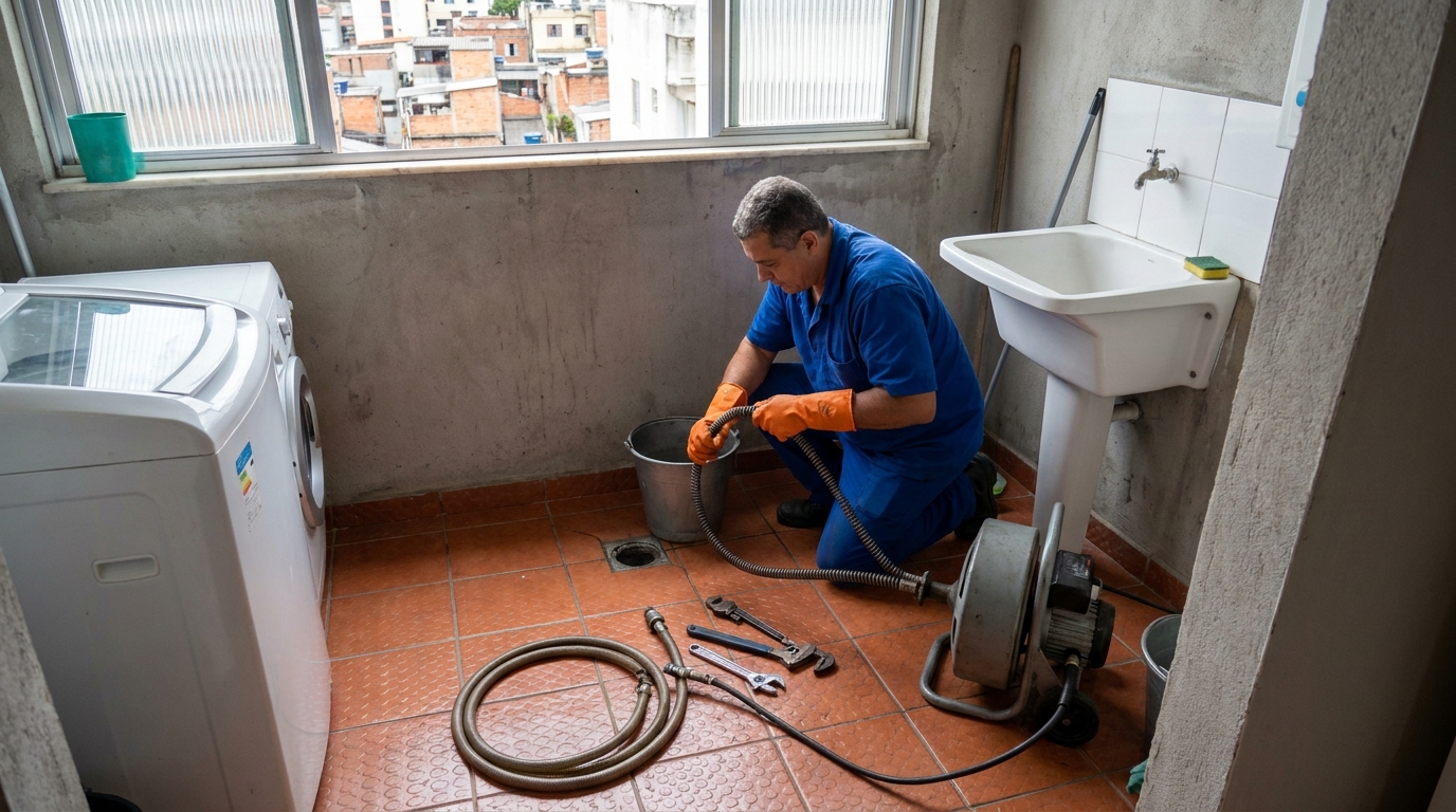 Desentupimento de ralo com equipamento em São Carlos‑SP